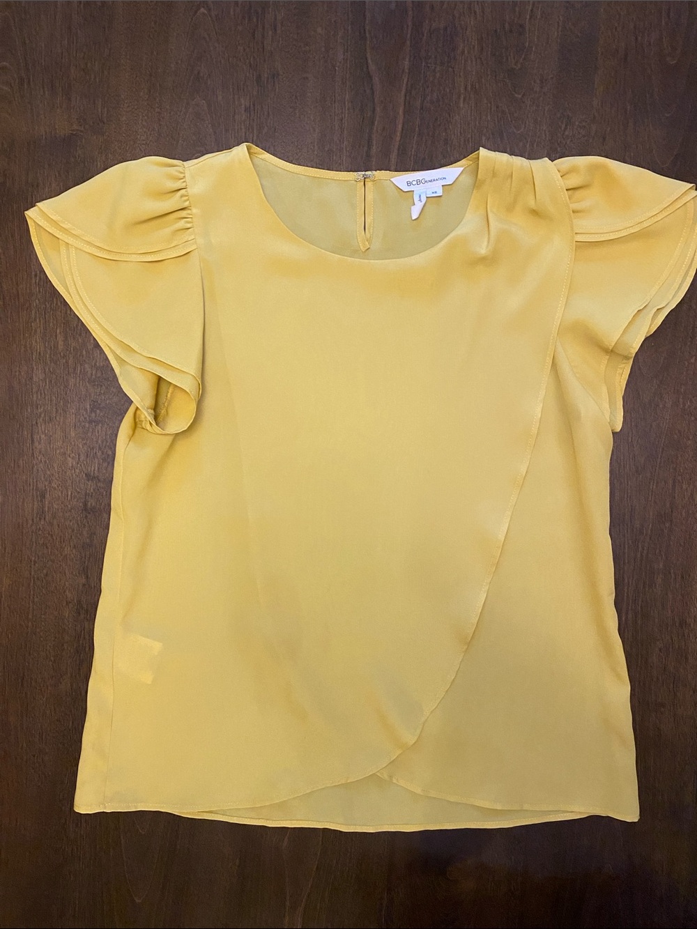 BCBG Mustard Yellow Ruffle Sleeve Blouse